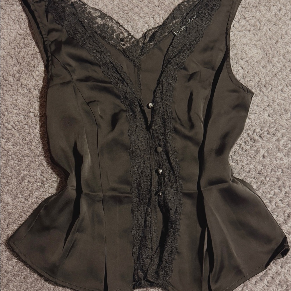 Black Lace Trim Sleeveless Top